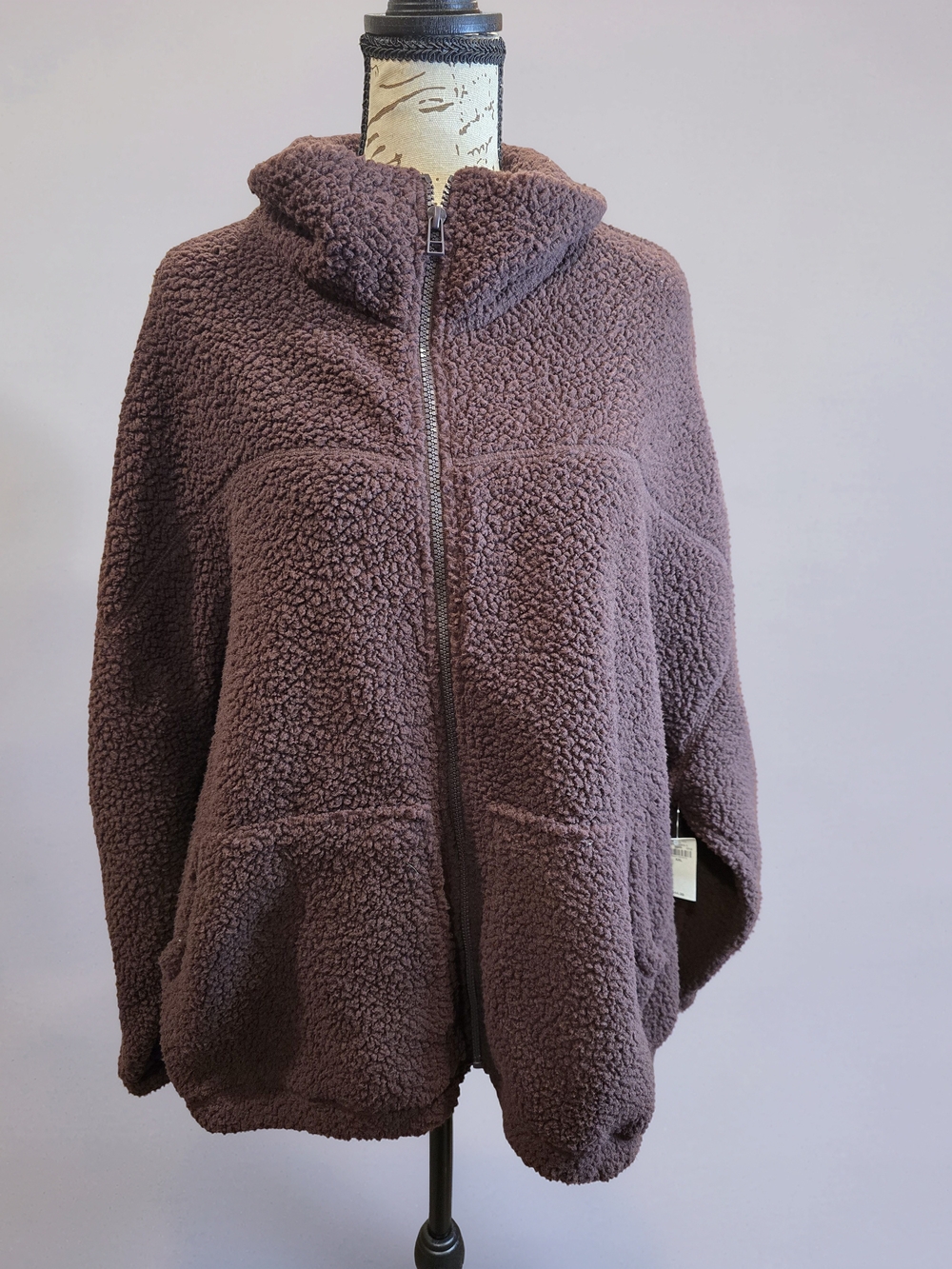Old Navy Slouchy Sherpa Zip Jacket Brown XXL NWT